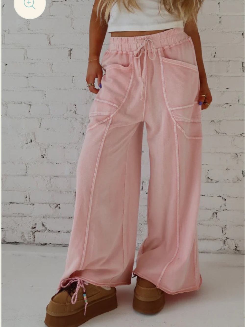Mittoshop Wide-Leg Pink Drawstring Pants - Picture 3 of 4